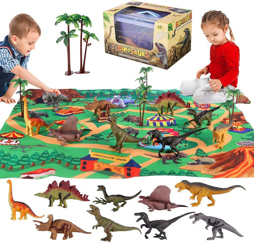 Imagen 1 de 7 de Juguete Dinosaurio Para Niños Con Mapa Y Árbol 9 Pzas