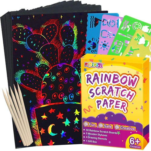 Pigipigi Scratch Paper Art Para Niños  59 Piezas Magic Rain