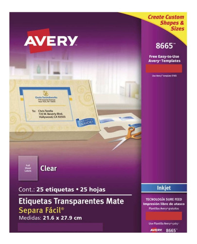 Etiquetas Traslucidas Avery 21.6 Cm X 27.9 Cm Adhesivas Mate