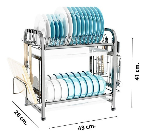 Imagen 3 de 6 de Escurridor De Platos 2 Niveles Acero Inox C/cubertero Vasos