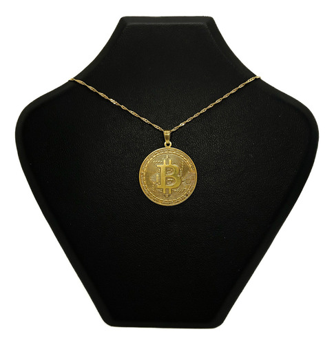 Cadena Y Dije Moneda Bitcoin Oro 18k Amarillo 55 Cm
