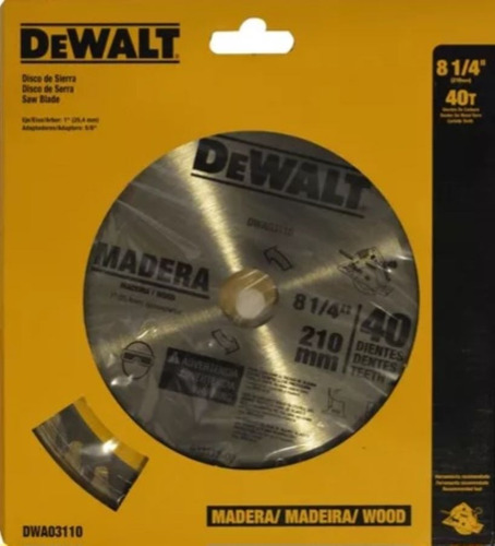 Disco Sierra Circular 8-1/4 In 40 Dientes Dwa03110 Dewalt