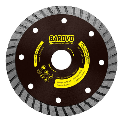 Disco De Corte Turbo Diamantado Barovo 115mm 1,8mm Pack X 3