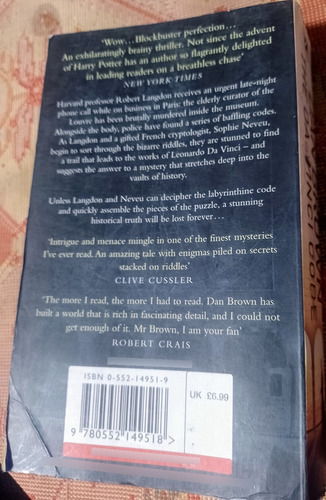The Davinci Code. Libro De Dan Browne (Usado)