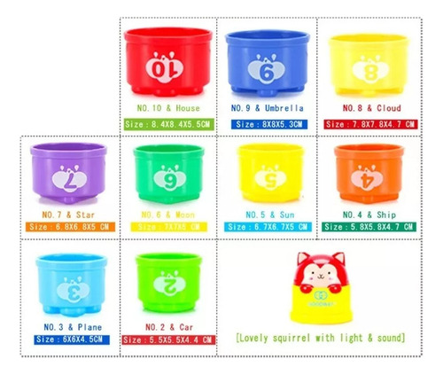 X 10 Unidades De Tazas Apilables Juguete Montessori