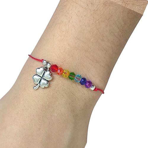 Pulsera Cristales 7 Chakras Dije Amuleto Protector Acero Trébol Colgante 0 Mm