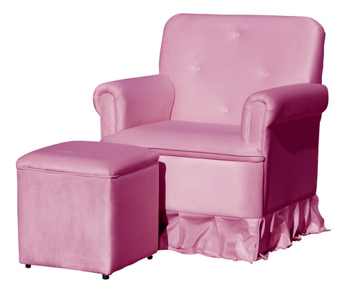 Poltrona Amamentação Com Balanço + Puff Laura Veludo Rosa Chiclete