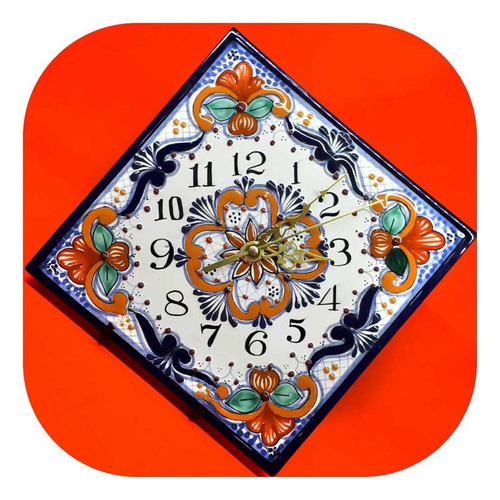 Imagen 1 de 2 de Azulejo Reloj De Pared 20 Cm Color De Talavera Poblana R1 Az
