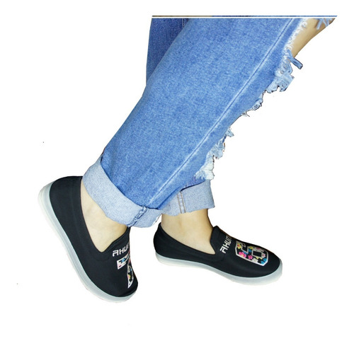 Tenis Textil Color Negro Para Mujer Confort Antiderrapantes