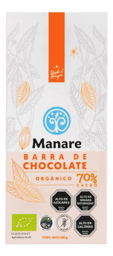 Manare Chocolate 70% Cacao Sin Gluten 100 G