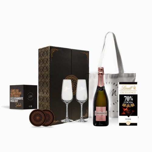 Box Espumante Chandon Rosé Copas Transparentes Chocolate Kit