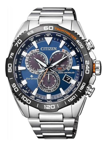 Relógio Citizen Eco-drive Cb5034-82l Land Series World Time Cor da correia Prateado Cor do bisel Preto Cor do fundo Azul