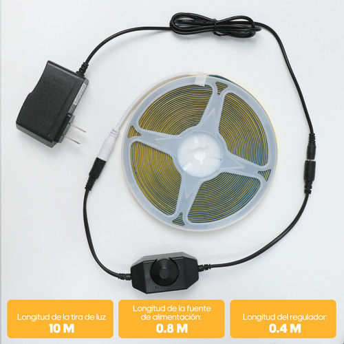 10m Tira Luz Led Cob Flex Interiors Regulador 320leds/m Luz Blanco Frío