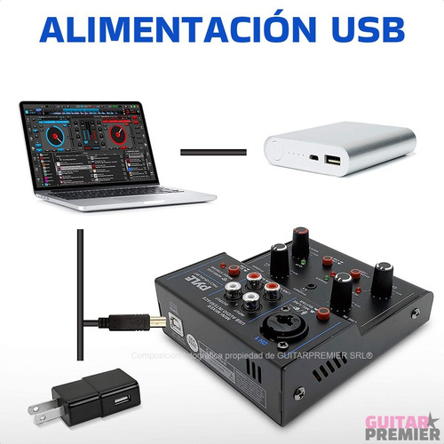Imagen 8 de 10 de Mini Mixer Inalambrica Bluetooth 2 Canales Usb Phantom