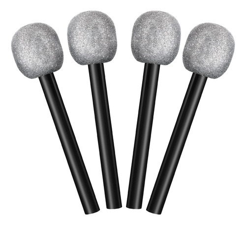 Paquete De 4 Microfonos Plateados Con Purpurina Falsa, Micro