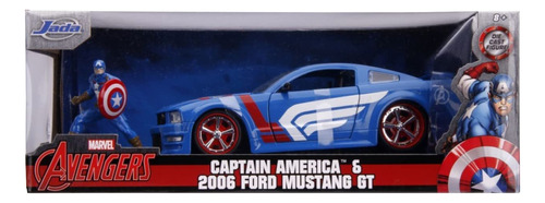 Ford Mustang Gt Con Figura Del Capitán América, Azul - Ja.