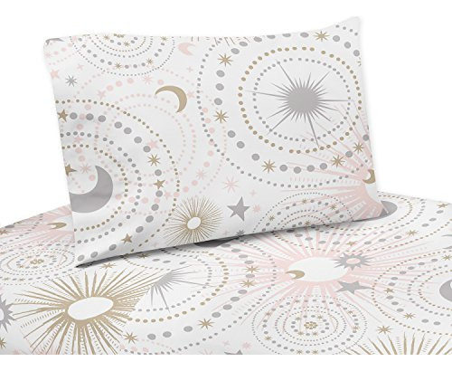 Sábanas Y Fundas - Blush Pink, Gold, Grey And White Star And