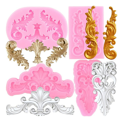 4pcs Molde De Silicona Barroco Curlicues Scroll Lace Fondant