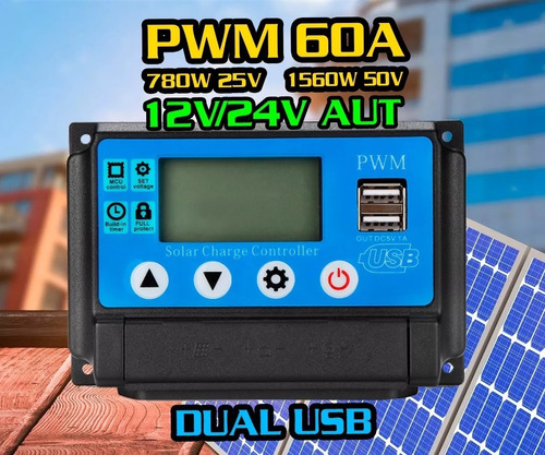 Controlador De Carga Solar Pwm 60a 12v/24v 