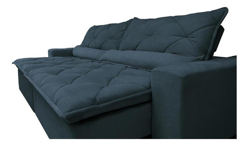 Sofá Lisboa 2,32m Retrátil, Reclinável com Molas no Assento Tecido Suede Velusoft Azul - Cama InBox