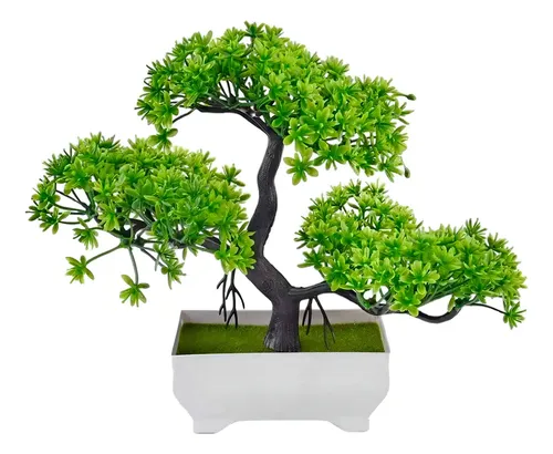 Mini Árvore Bonsai Artificial Pinheiro Japonês com Vaso Verde 20cm