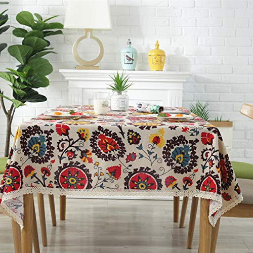 Mantel Vintage Rectangular De Lino Lavable Para Mesa