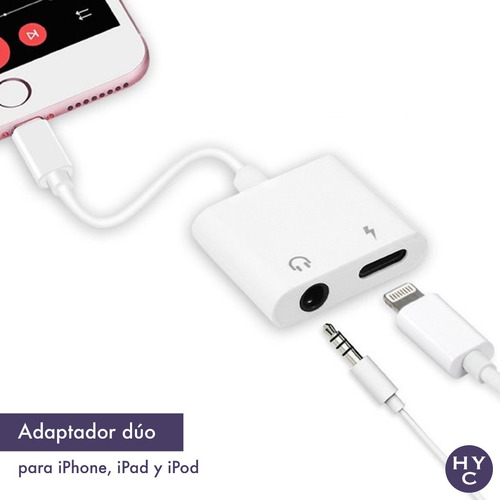 Imagen 2 de 10 de Splitter Lightning Carga Miniplug Compatible iPhone iPad