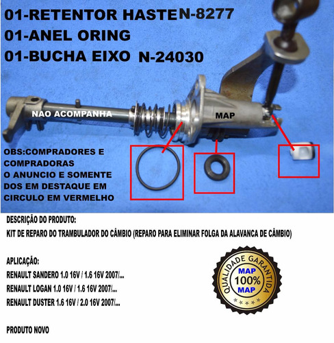 Retentor E Bucha Do Eixo Seletor Logan / Sandero Duster