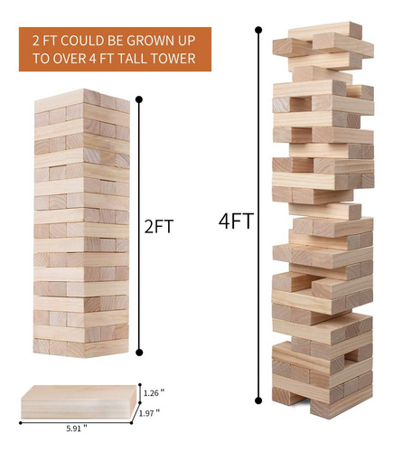 Sharewin Giant Tumbling Tower (stacks To 4+ Feet), Wood S...