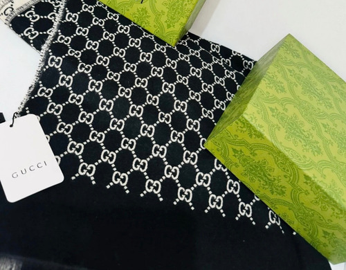 Cachecol Dupla Face Lã Cashmere Grife Preto Liso 170x70 Cm