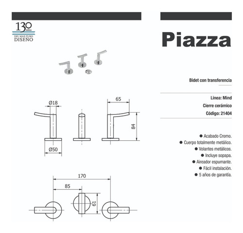 Griferia Piazza Mind Para Bidet Con Transferencia (21404)