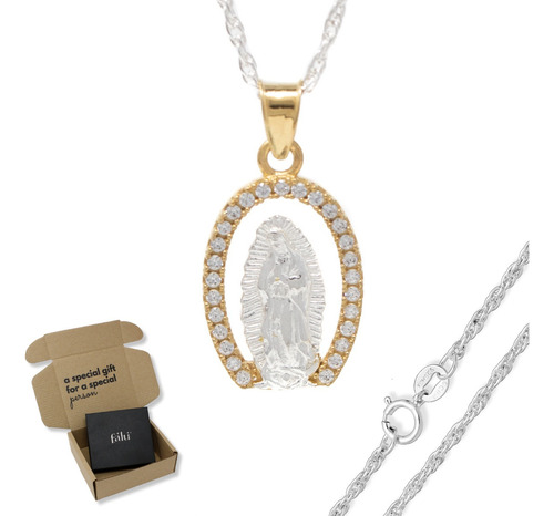 Collar De Virgen De Guadalupe En Plata 925 Y Chapa Oro 24k