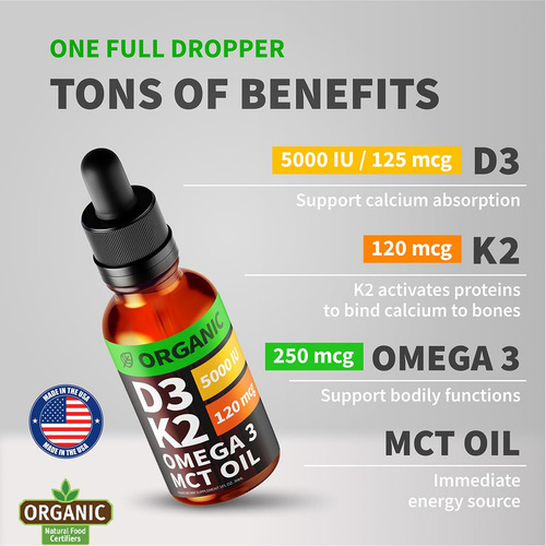 Nusava Gotas Orgánicas Vitamina D3 K2 Con Aceite Mct Omega 3