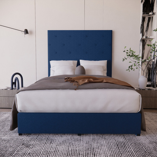 Cama clásica Cima Toscana individual color azul fabricada en lino