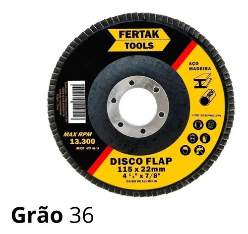 10x Disco Flap 115mm X 22mm 4.1/2 Madeira E Aço Cônico Cor Grão36