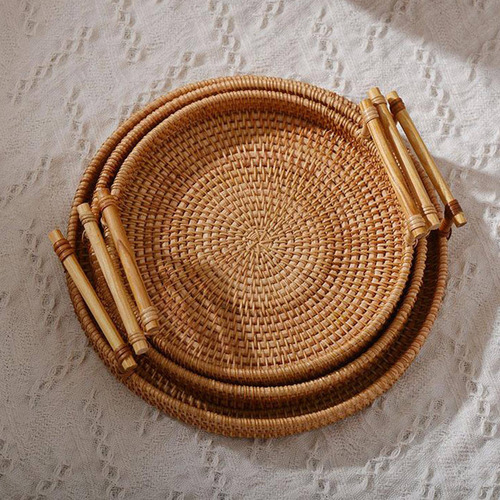 Cesta Tejida A Mano Bandeja De Almacenamiento Artesanal Con