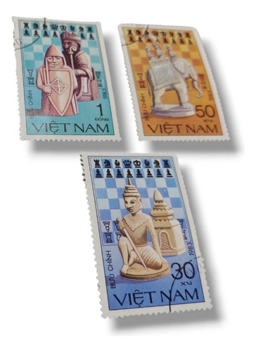 Sello Postal Estampilla Ajedrez 1983 Vietnam Filatelia X 3