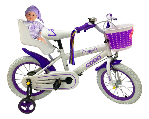 Bicicleta De Niña Rodado 14 C/ Canasto Sillita Pasear Muñeca