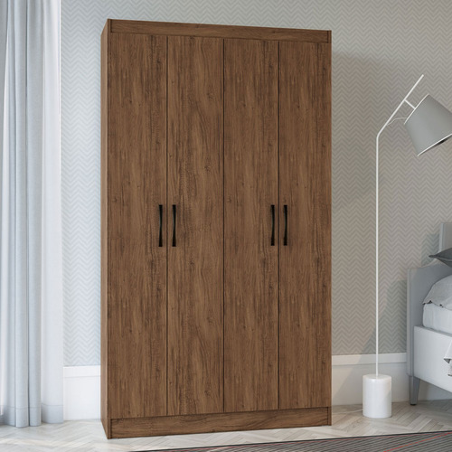 Guarda-roupa Solteiro 4 Portas Lyon 8 Prateleiras Castanho - Cor Marrom