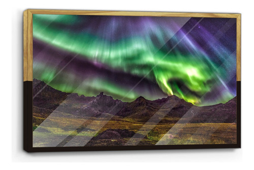 Cuadro De Madera Con Poster Aurora Boreal 45x70cm