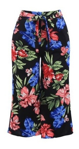 Imagem 1 de 1 de Calça Pantacourt Feminina Estampa Floral Com Cinto Amarração