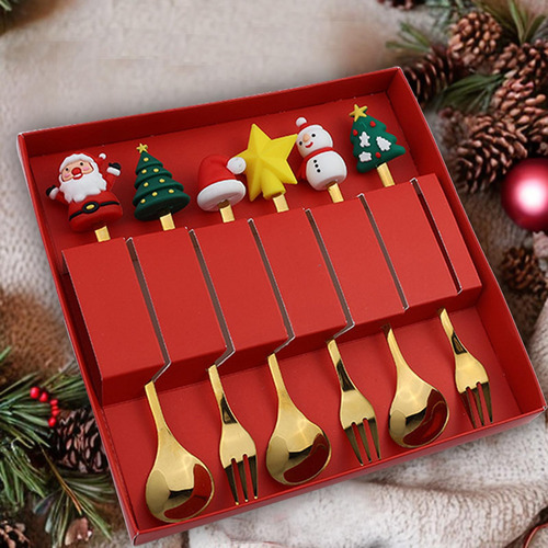 Juego De 6 Tenedores De Cucharas Navideñas, Estilo B
