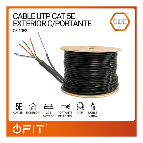 Bobina 305m Cable Utp Cat 5e Exterior Portante Doble Vaina