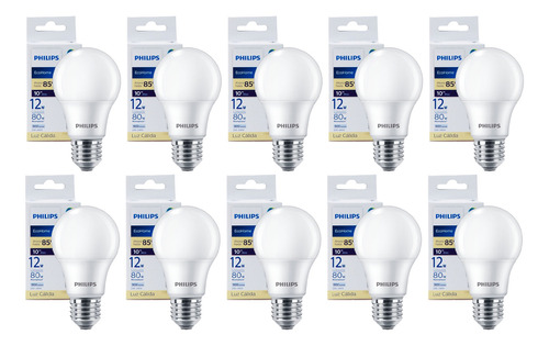 Pack 10 Ampolletas Led Philips Ecohome 12 Watts E27 Calida