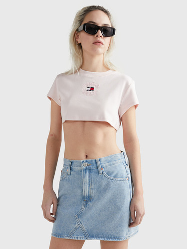 Polera Super Cropped Logo Invertido Mujer Tommy Jeans Rosado