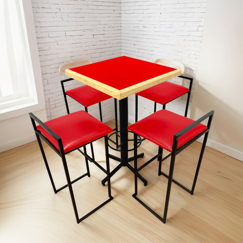 Comedor Periquero Mesa Alta Para Bar Restaurante Cafetería Rojo Liso