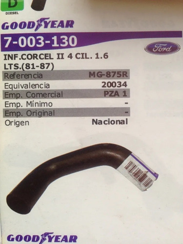 Manguera Radiador Inferior Ford Corcel Ii Hobby 1.6 1981-87