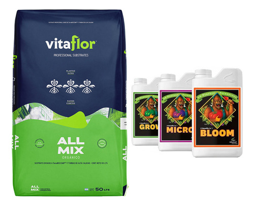 Sustrato Vitaflor Allmix 50lt Base Advanced Nutrients 500cc