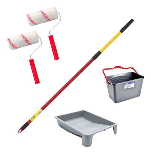 Kit Para Pintar 2 Rodillos + Balde + Bandeja + Extencible