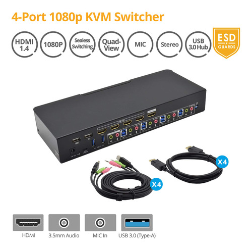 Gofanco Prophecy Puerto Hdmi Usb Kvm Switch Conmutacion Hub